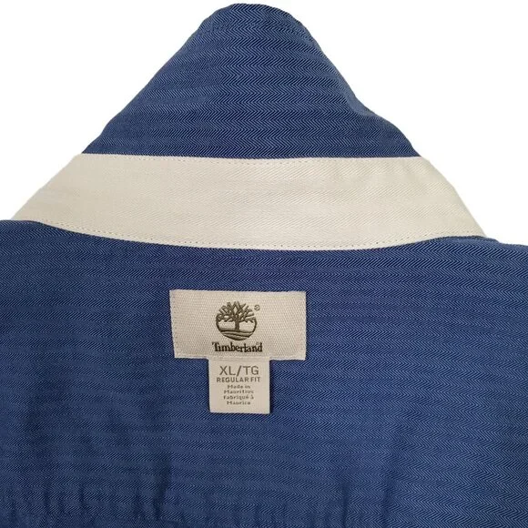 Timberland Mens Size XL Shirt Button Down Collar Herringbone Shadow Fabric Logo - Picture 7 of 7